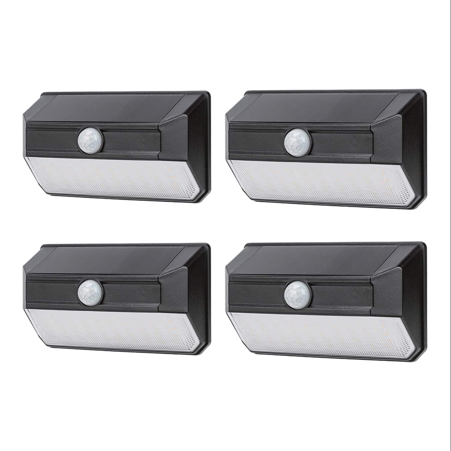 Home Zone Security - Mesh-Linkable Solar SMD LED Security Wall Light, 800 Lumens, 4 Pack - Black