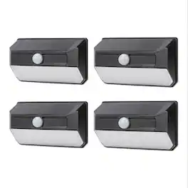 Home Zone Security - Mesh-Linkable Solar SMD LED Security Wall Light, 800 Lumens, 4 Pack - Black