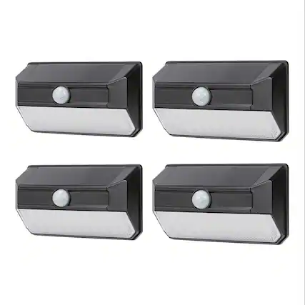 Front. Home Zone Security - Mesh-Linkable Solar SMD LED Security Wall Light, 800 Lumens, 4 Pack - Black.