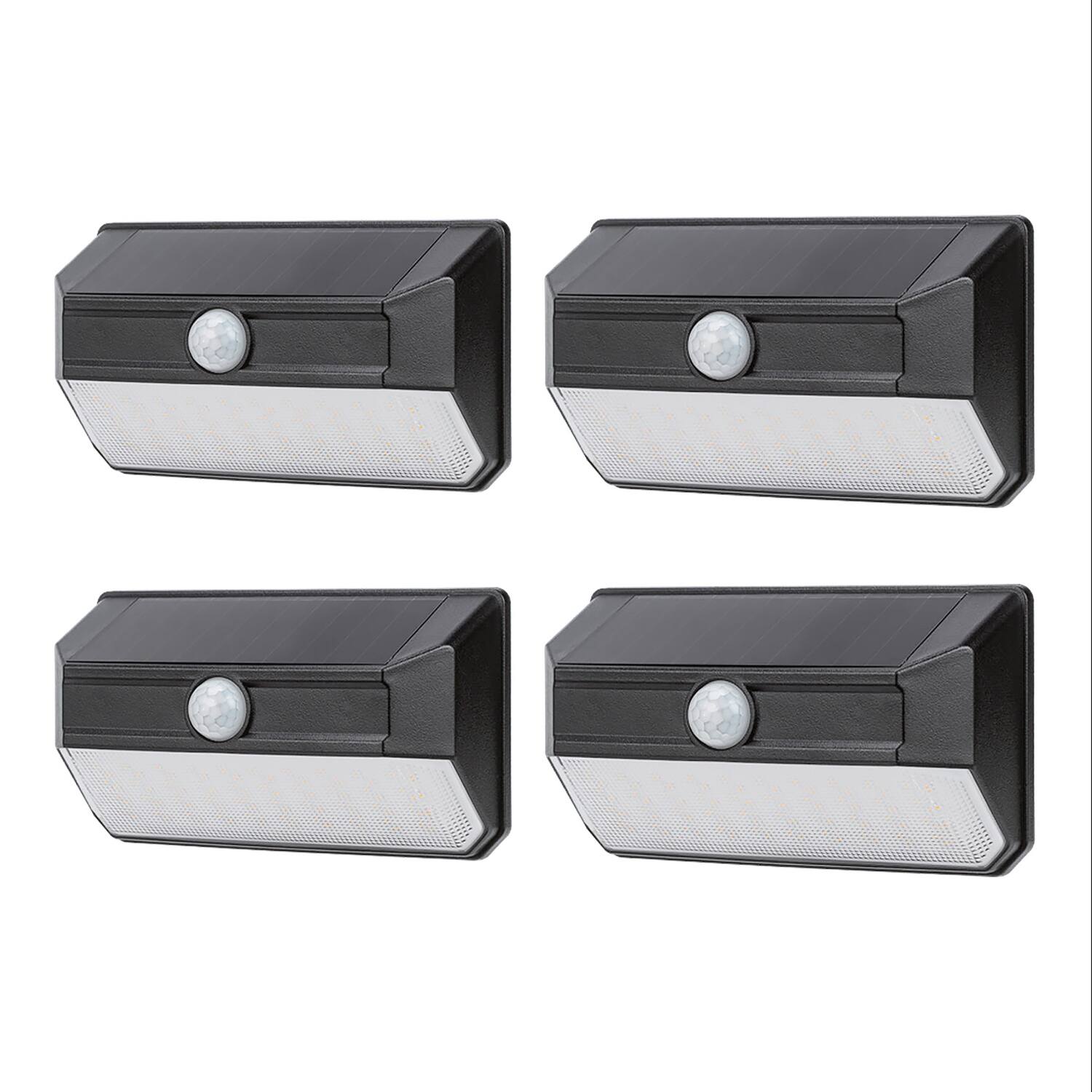 Front. Home Zone Security - Mesh-Linkable Solar SMD LED Security Wall Light, 800 Lumens, 4 Pack - Black.