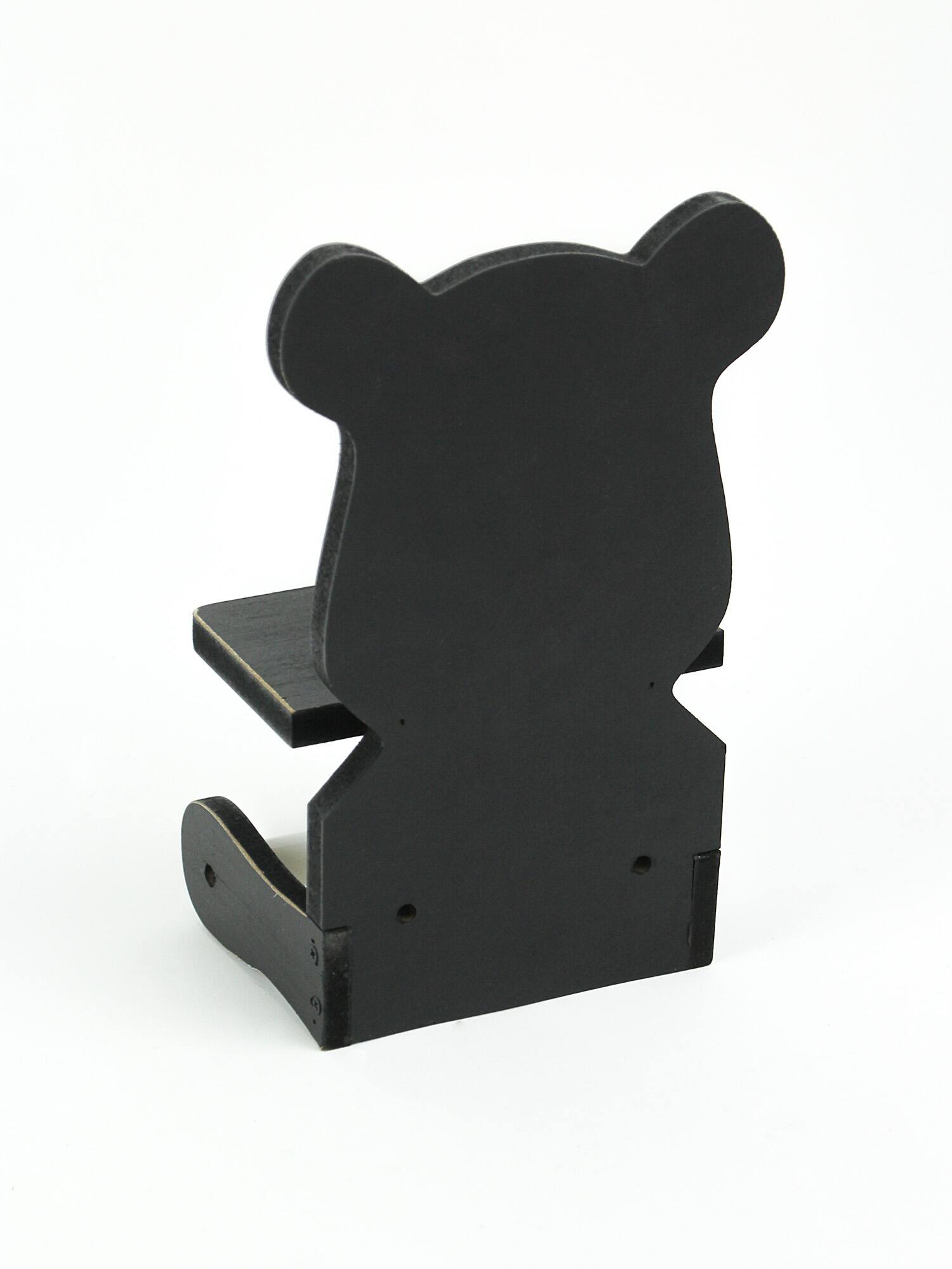 Alt View 2. De Leon Collections - Whimsical Hand Painted Black Bear Wooden Toilet Paper Roll Holder With Phone Shelf - Black.