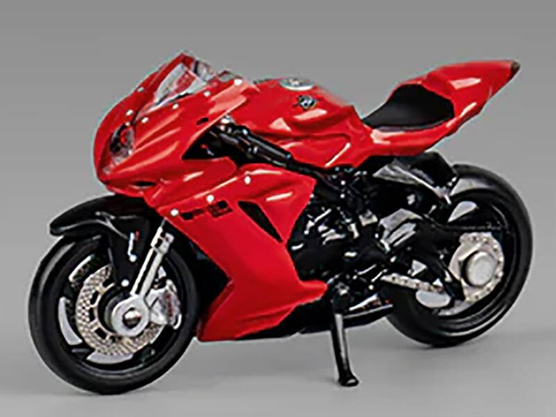 Angle. CM Models - 2022 MV Agusta F3 Rosso Motorcycle Red with Figure 1/64 Diecast Model by CM Model - Red.