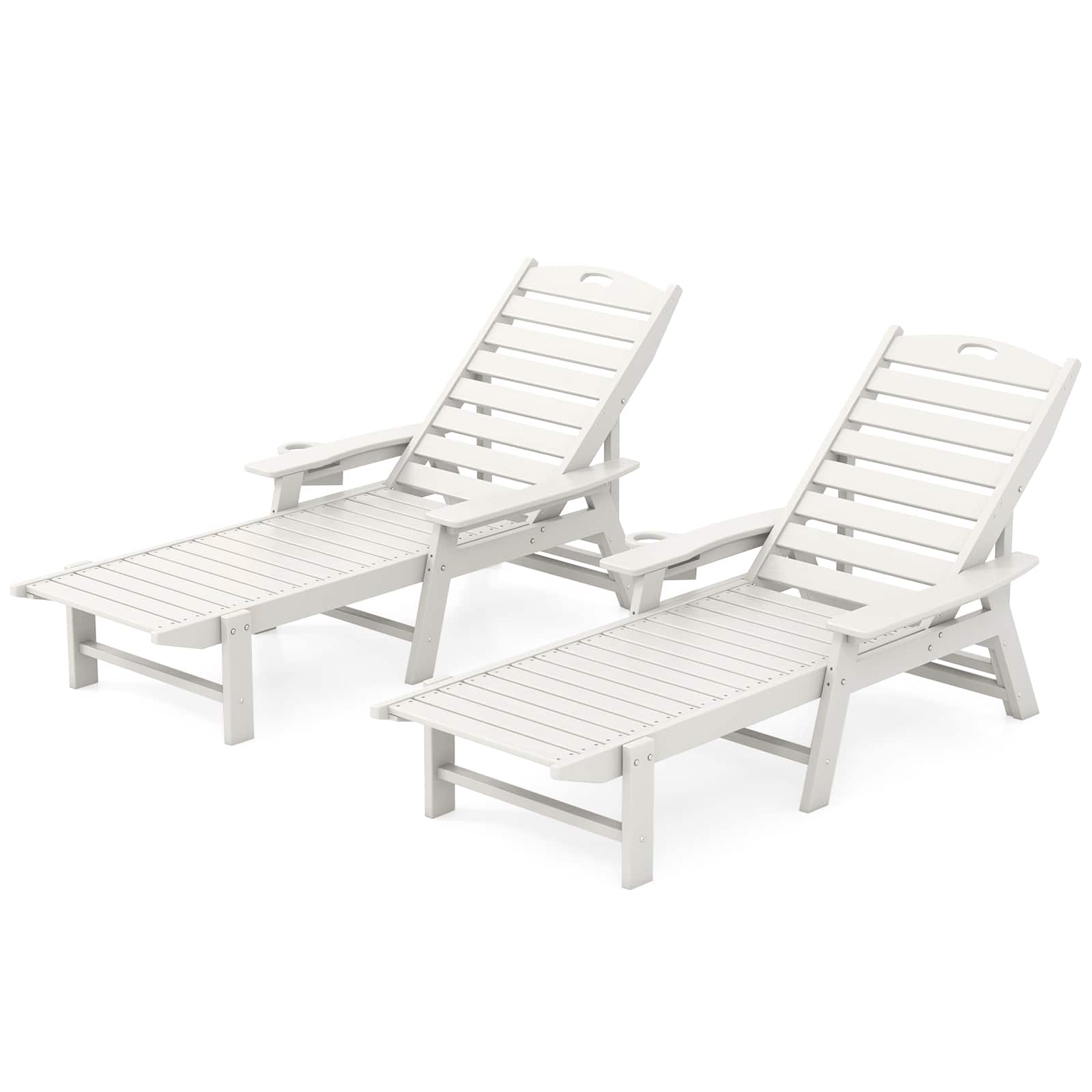 Gymax - Set Of 2 Patio Chaise Lounge Chair HDPE Outdoor Recliner w/ 4-Position Backrest - White
