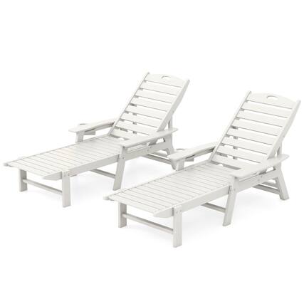 Front. Gymax - Gymax Set Of 2 Patio Chaise Lounge Chair HDPE Outdoor Recliner w/ 4-Position Backrest - White.