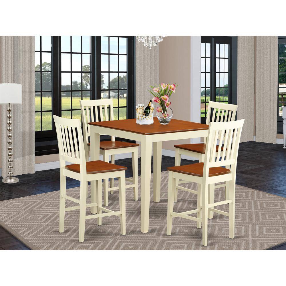 Back. East West Furniture - 5 Pc Counter height Table-Square pub Table and 4 Kitchen counter Chairs - Buttermilk & Cherry.