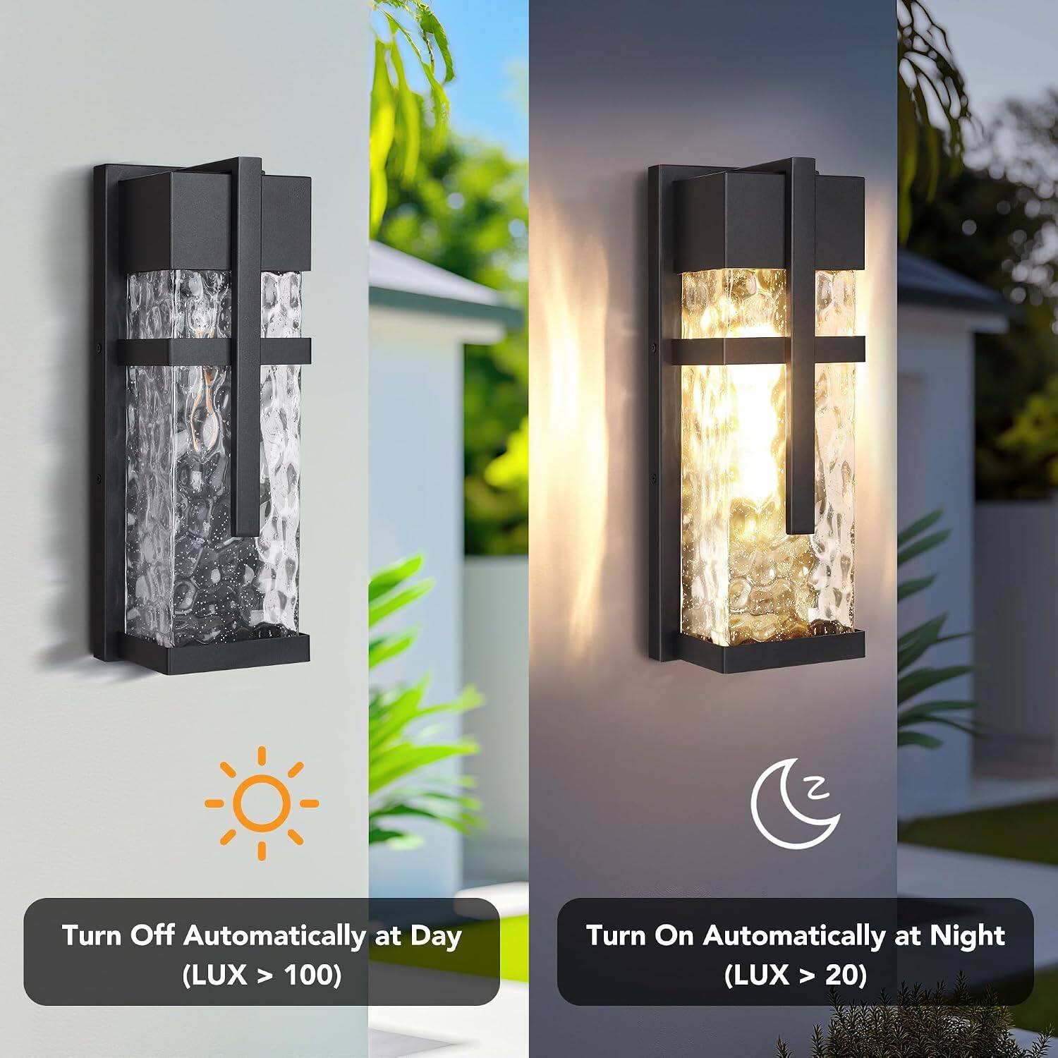 Turn Off Automatically at Day (LUX > 100)  
Turn On Automatically at Night (LUX > 20)