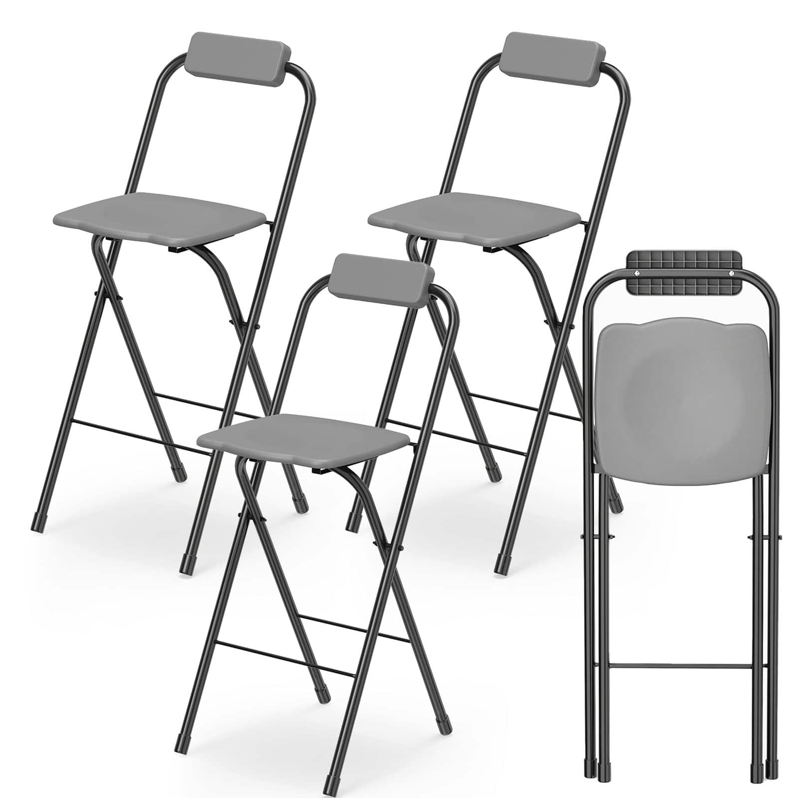 Gymax - 4PCS Folding Bar Stools w/Ergonomic Seat & Comfortable Footrest Anti-Slip Feet Black - Gray price history on PriceWatchPro
