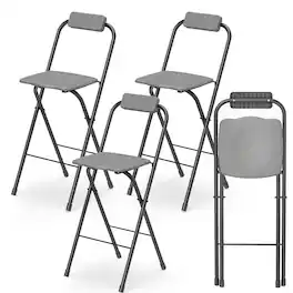 Gymax - 4PCS Folding Bar Stools w/Ergonomic Seat & Comfortable Footrest Anti-Slip Feet Black - Gray
