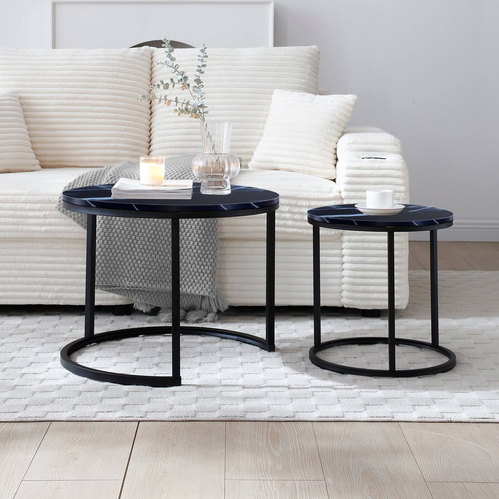 Alt View 3. Ecooso - Set of 2 Coffee Table Nesting Side Round  End Table Top Sturdy Metal Frame Desk Centerpiece Living Room Bedroom - Black.