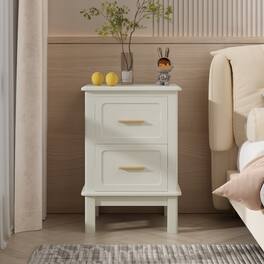 Loheer - Modern Nightstand with Two Drawers Cream White Bedside Table with Gold Handles - Off White