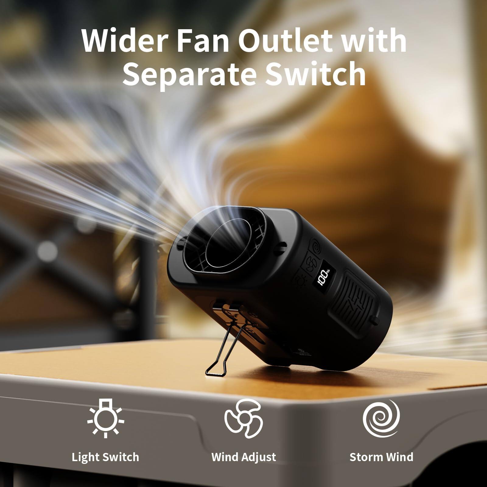 Wider Fan Outlet with Separate Switch

Light Switch
Wind Adjust
Storm Wind