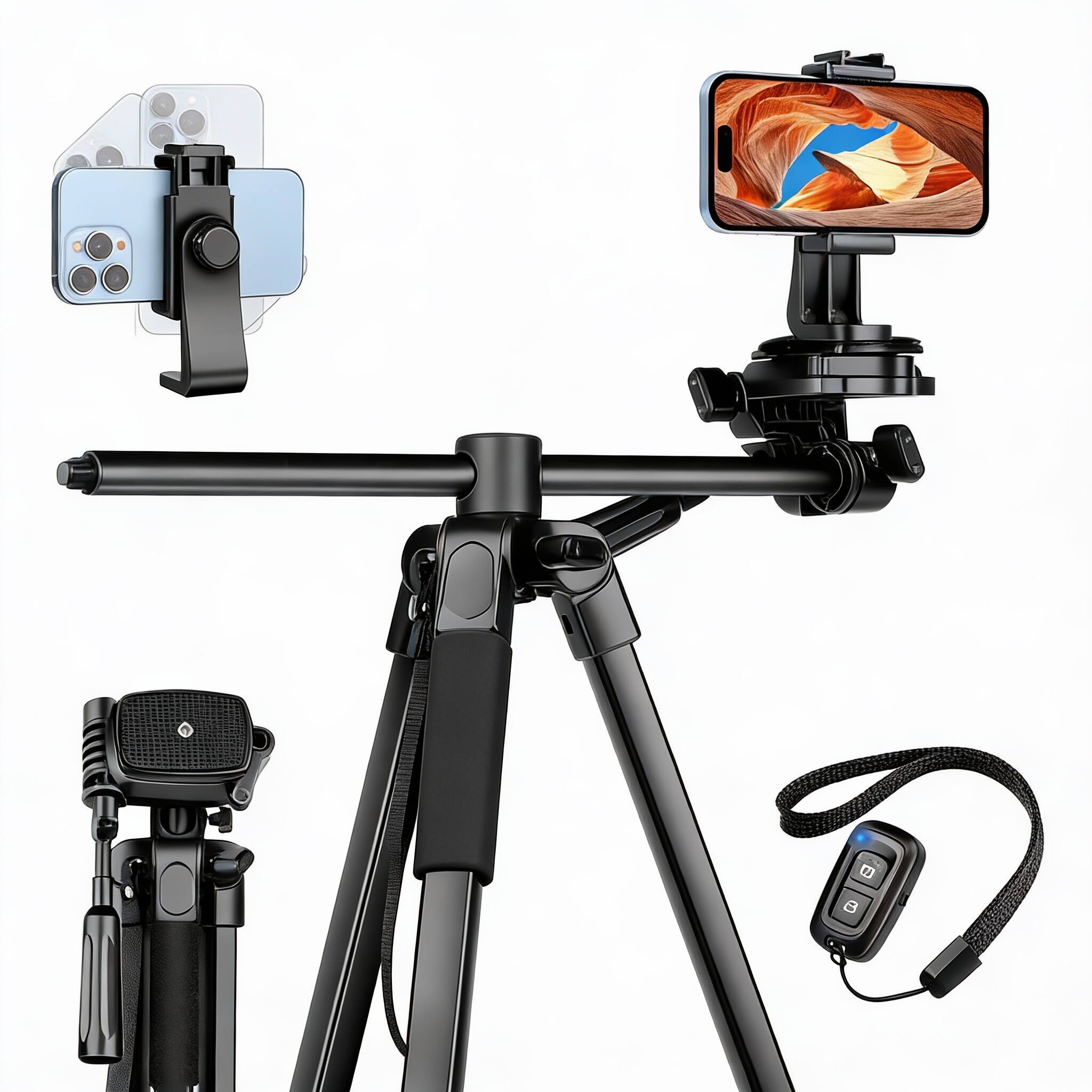 Front. METALTON - Phone Tripod Cell For Extra Long Tall Tripods Selfie Stick With Wireless Remote Extendable Holder Stand Cam... - Black.