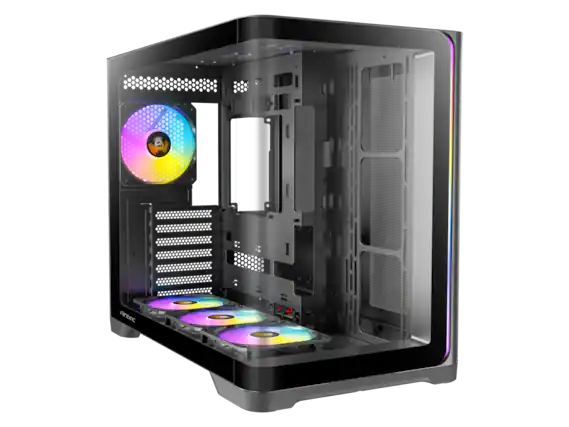 Front. Antec - C5 Curve ARGB, 4 x 120mm ARGB PWM Fans Included, Curved Tempered Glass Front & Side Panels, Mid-Tower ATX PC Case - Black.