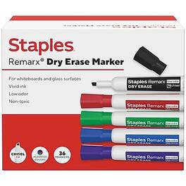 Staples - Remarx Dry Erase Marker, Chisel Tip, 36/Pack - Assorted