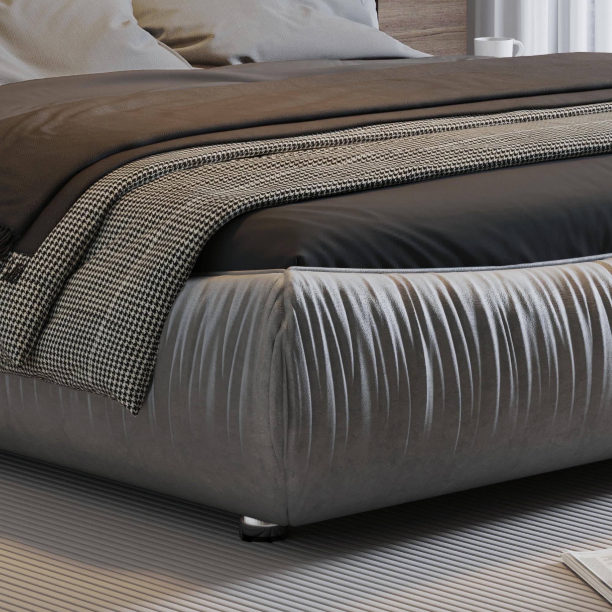 Back. Anysun - Queen Upholstered Platform Bed with Oversized Padded Backrest & Solid Wood Frame - Gray.