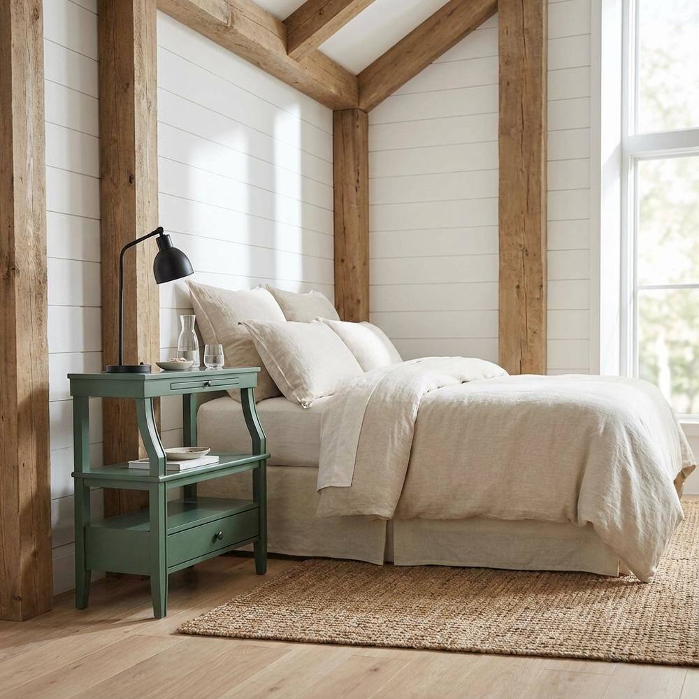 Angle. FurniFact - Vintage Green Storage Nightstand with Poplar Solids and Plywood Storage Space - Vintage Green.