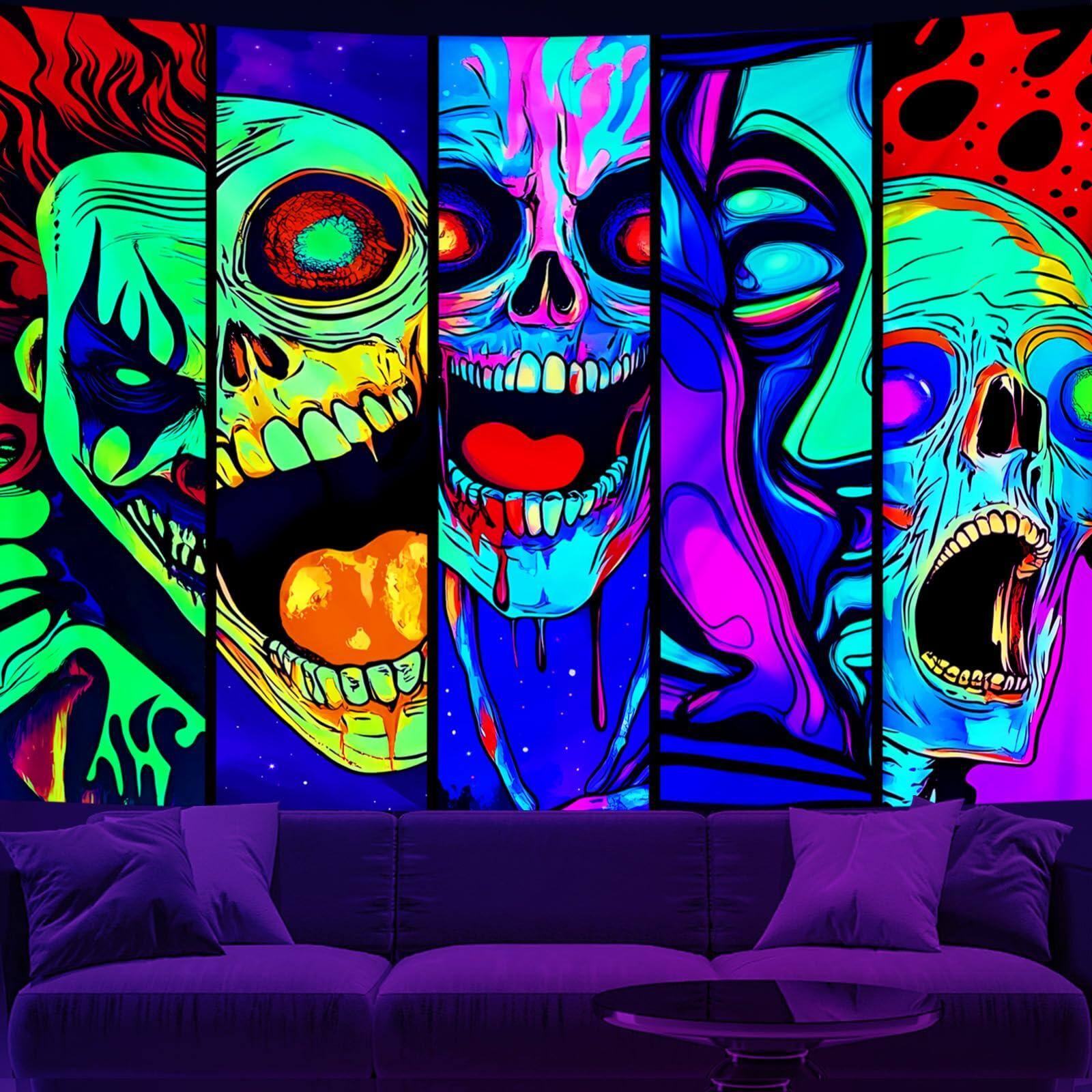 Blacklight Skull Tapestry-60"L x 51"W
