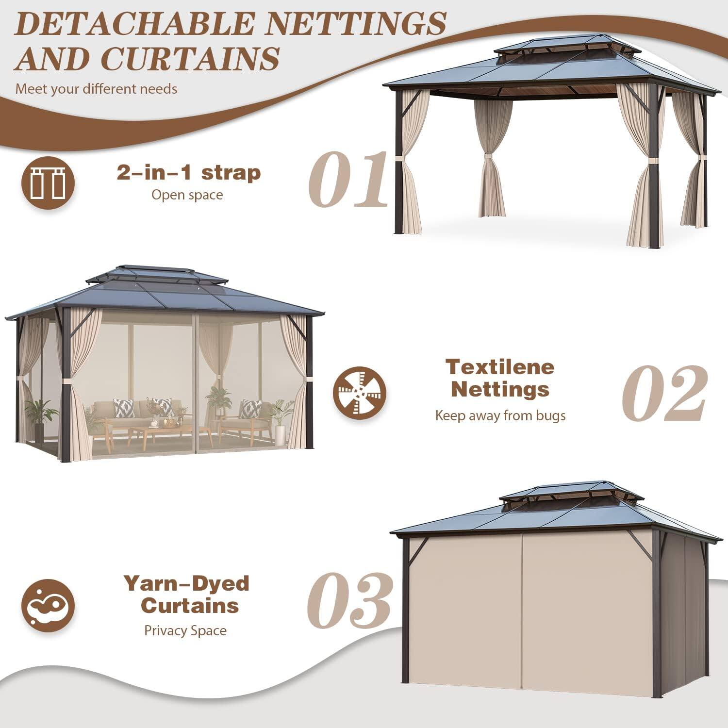 U HOMY Outdoor Hardtop Gazebo with Aluminum Frame, Double Roof