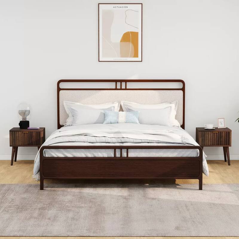 Angle. Vipbear - Vipbear grooved bedside tables, medieval modern coffee tables with drawers, walnut bedside tables，Set of 2 - White.