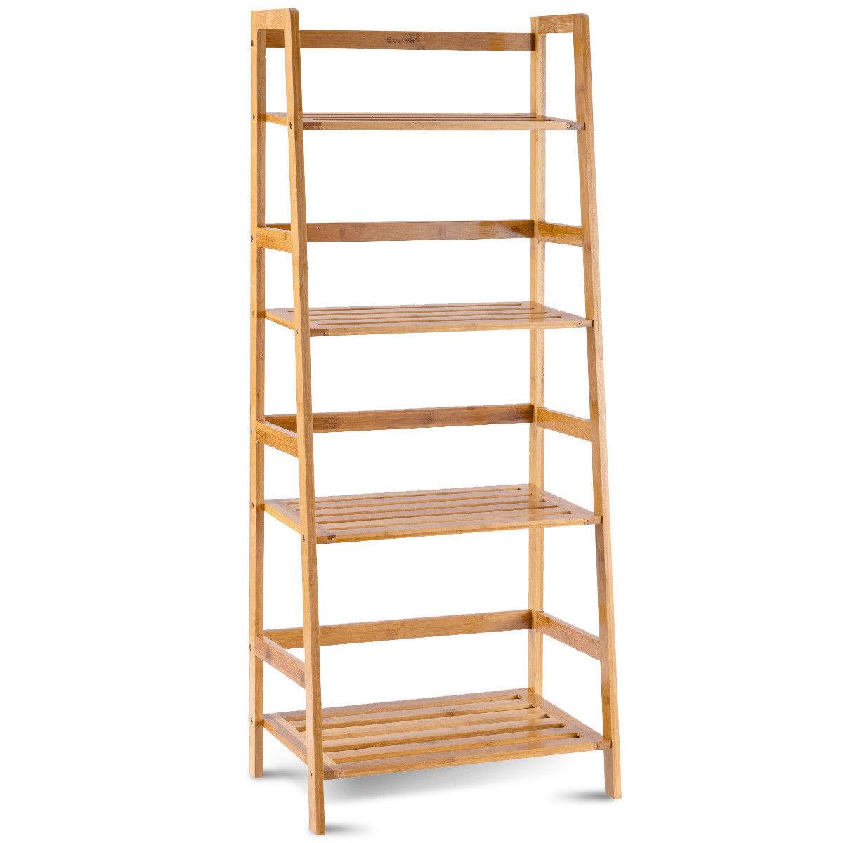 Alt View 2. Costway - Multifunctional 4 Shelf Bamboo Bookcase Ladder Plant Flower Stand Rack Storage - Natural.