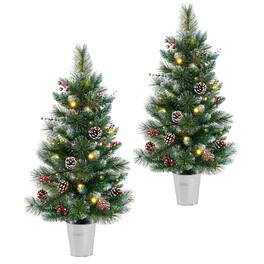 Costway - 2 PCS 3 FT Artificial Xmas Tree with 81 Branch Tips Eucalyptus Leaves Pine Needles - Green & White