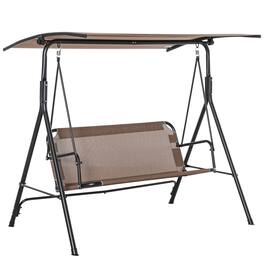 Outsunny - Patio Swing Chair, Outdoor Adjustable Canopy Porch Swing with Armrests - Brown