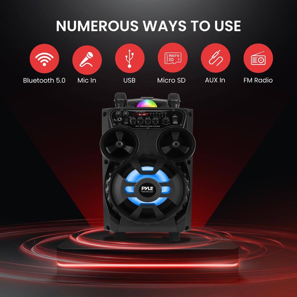 NUMEROUS WAYS TO USE
- Bluetooth 5.0
- Mic In
- USB
- Micro SD
- AUX In
- FM Radio
PYLE PHSA.com