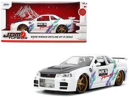 2002 Nissan Skyline GT-R (R34) "HKS Power" White with Carbon Hood and Graphics "JDM Tuners" 1/24 Model Car by Jada - Multicolor