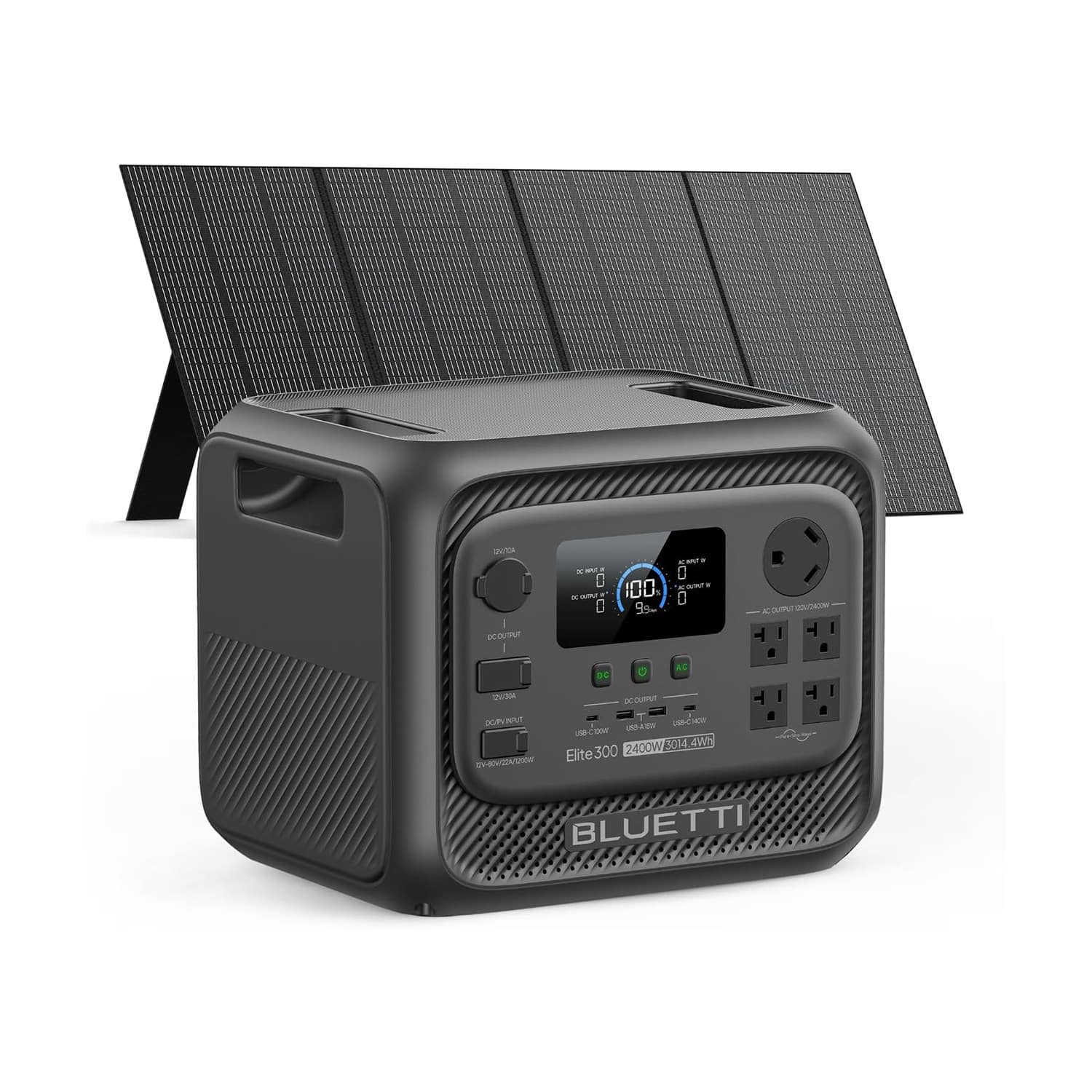 BLUETTI - 2400W Output 3014Wh Power Station LiFePO4 Battery Generator with 350W Solar Panel for Home Backup and RVs (3014 Wh Capacity)