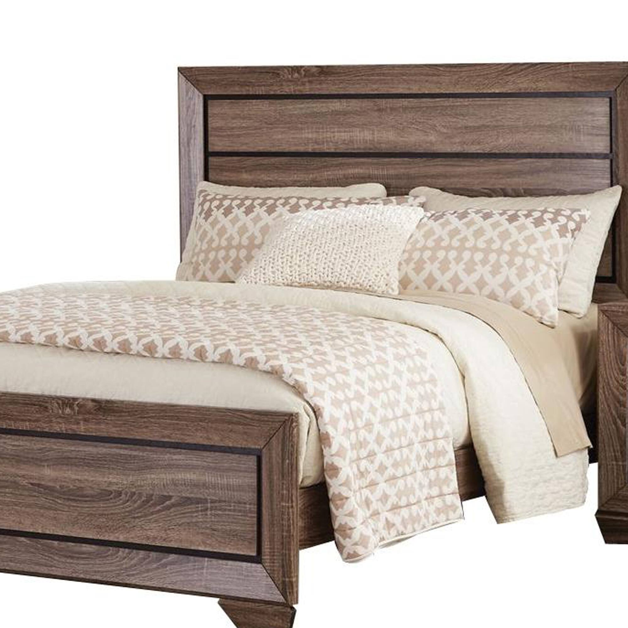 Alt View 3. Manhattan Lane - Transitional Style Queen Size Bed with Natural Grain Details - Brown.