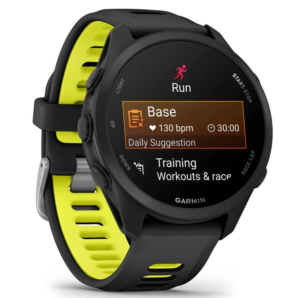 E LIGHT Run START-STOP Base UP 130 bpm 30:00 Daily Suggestion DOWN Training Workouts & race GARMIN