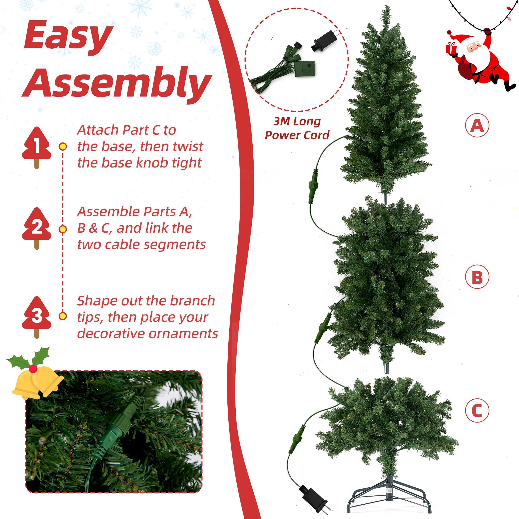 Easy Assembly

1. Attach Part C to the base, then twist the base knob tight
2. Assemble Parts A, B & C, and link the two cable segments
3. Shape out the branch tips, then place your decorative ornaments