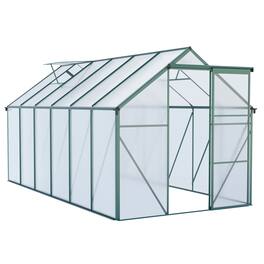 Mondawe - 6x12 FT Heavy-Duty Walk-In Greenhouse with Polycarbonate Panels and Raised Base - Green