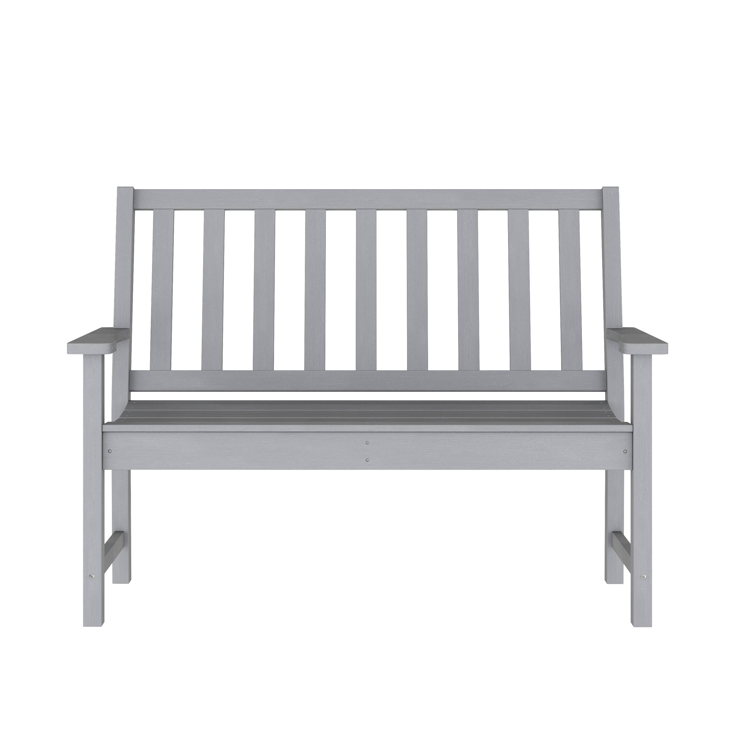 Alt View 7. Emma + Oliver - Matlin Indoor/Outdoor Bench with Contoured Seat and Armrests in Recycled HDPE - Gray.