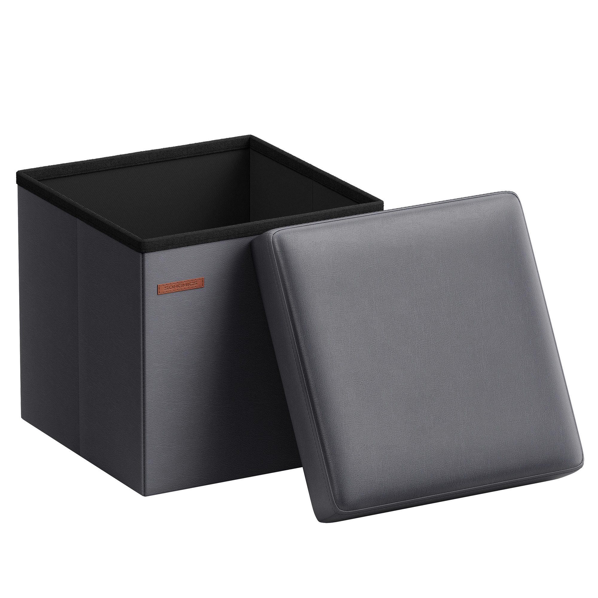 Songmics Home - MAZIE Collection - 15 Inches Ottoman with Storage, Footstool, Storage Ottoman, Load 660 lb - Dark Gray