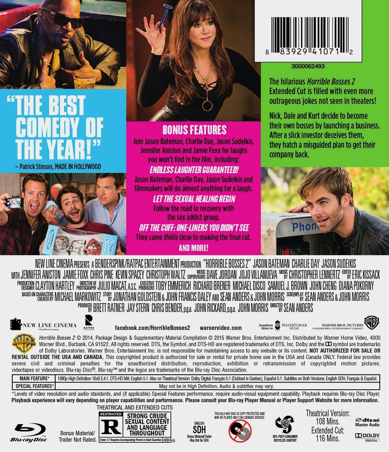 Back. Horrible Bosses 2: Extended Cut & Theatrical Version [Blu-ray].