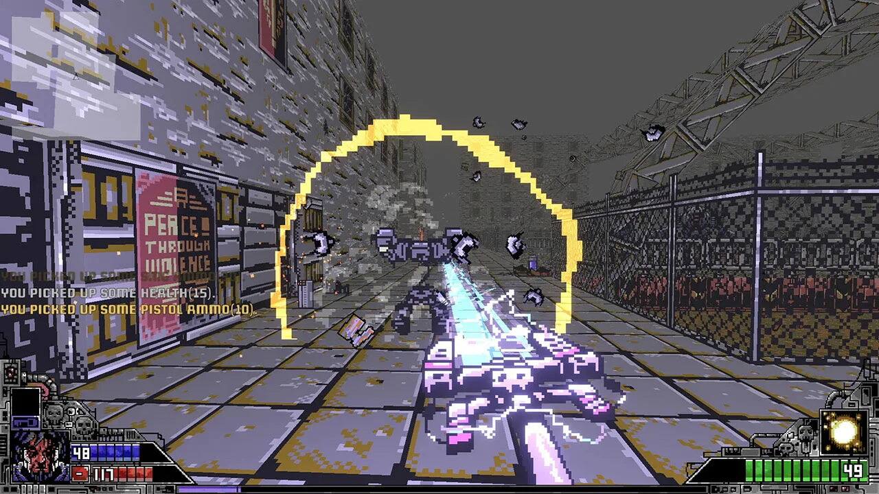 PEACE! THROUGH YOU PICKED UP VIOLENCE  
YOU PICKED UP SOME HEALTH (15).  
YOU PICKED UP SOME PISTOL AMMO (10).  

48 1,17 49