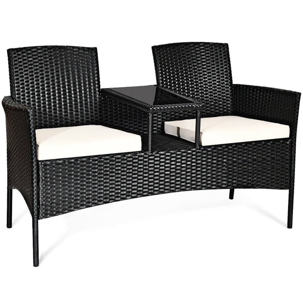 Back. Kadyn - 3 Pcs Patio Set Outdoor Wicker Furniture Sets Modern Rattan Chair Conversation Sets with Coffee Table Seat Cushions f... - Black.