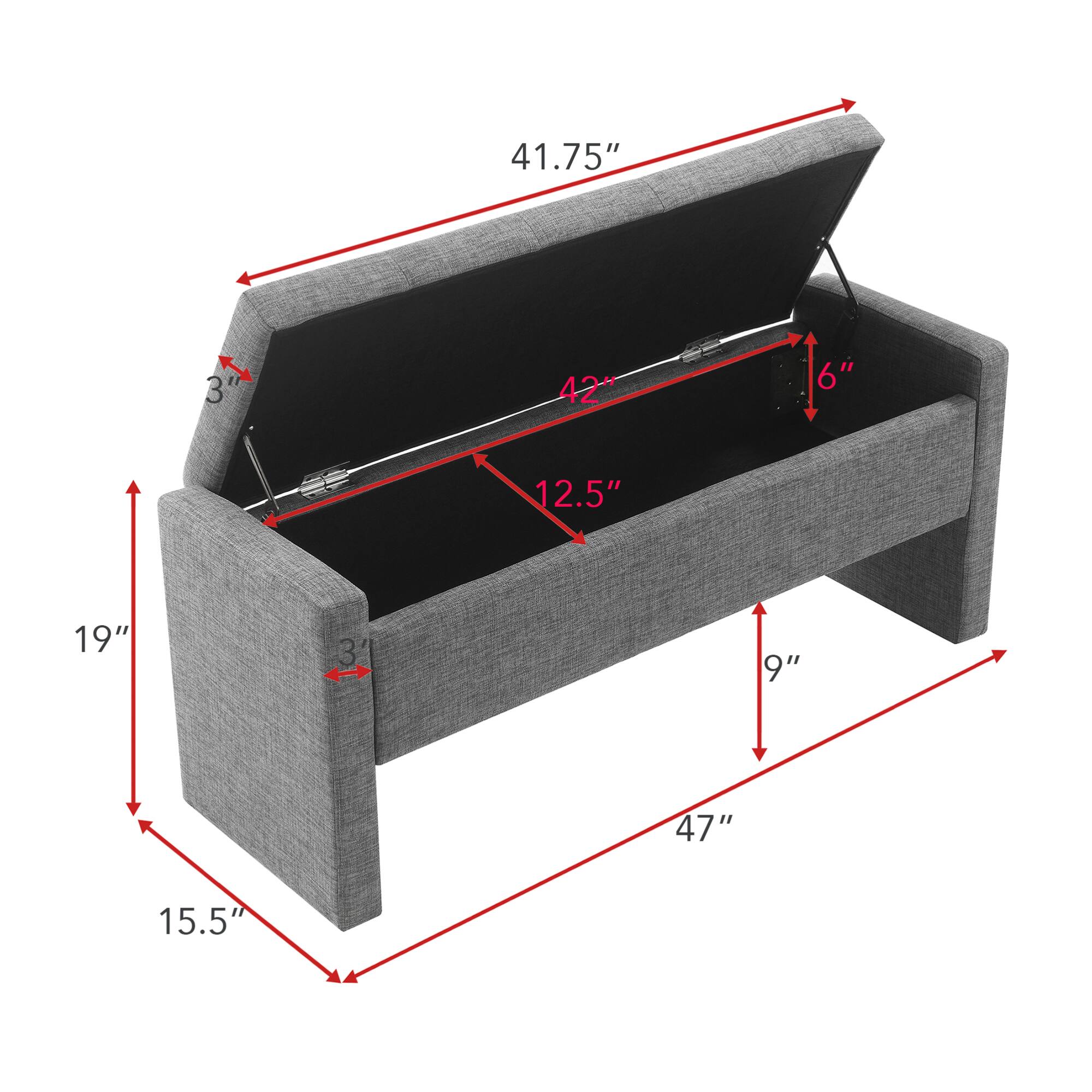 41.75"  
3"  
42"  
12.5"  
19"  
3"  
9"  
47"  
15.5"