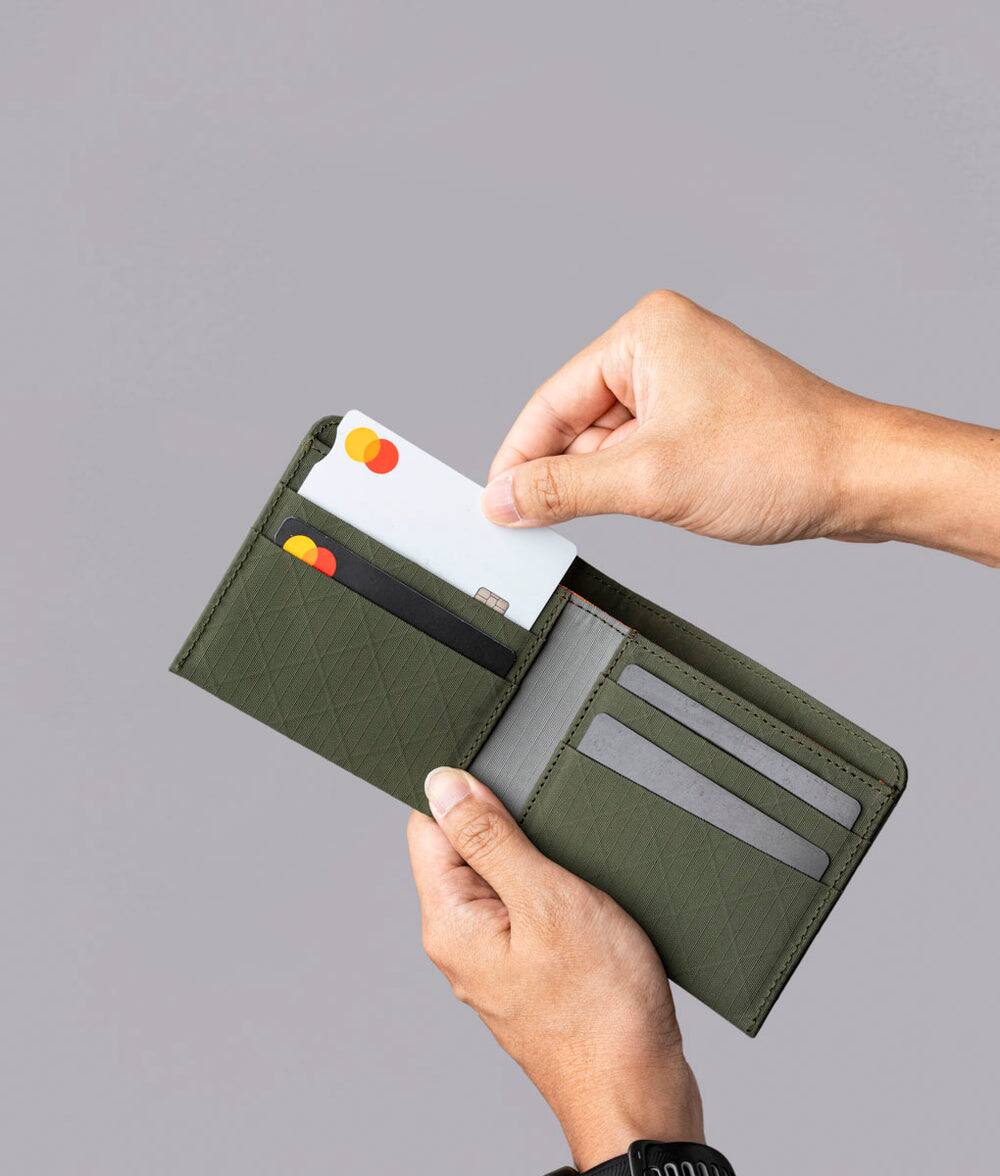 Back. ALPAKA - ARK Classic Wallet,Bifold Wallet with Magnetic Closure, RFID Protection, Global Bill Fit,Gift-Ready Box - Green Axogrid 210D.