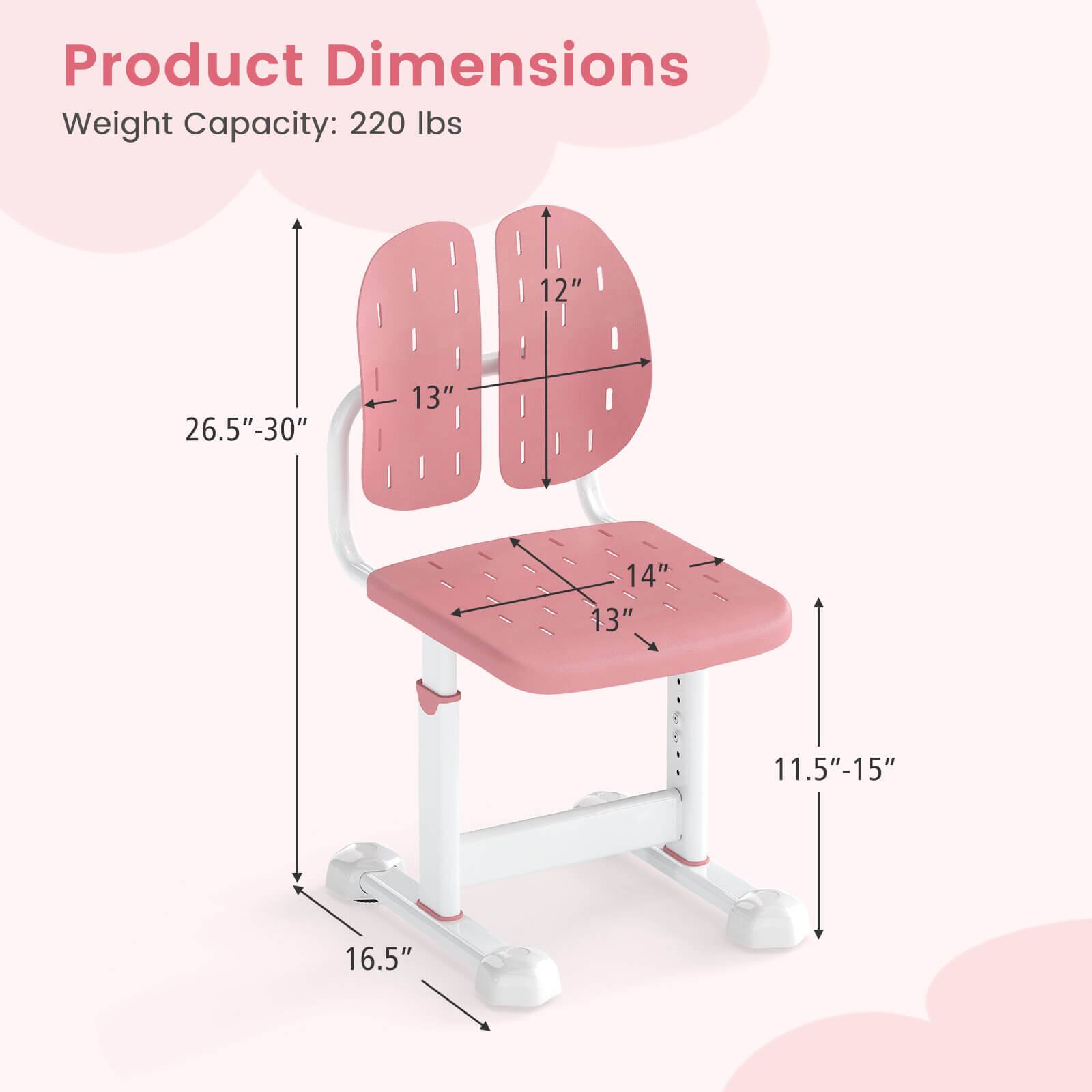 Product Dimensions  
Weight Capacity: 220 lbs  

- Width: 26.5" - 30"  
- Depth: 13"  
- Height: 11.5" - 15"  
- Seat Height: 14"  
- Seat Depth: 13"  
- Seat Width: 12"  
- Base Width: 16.5"