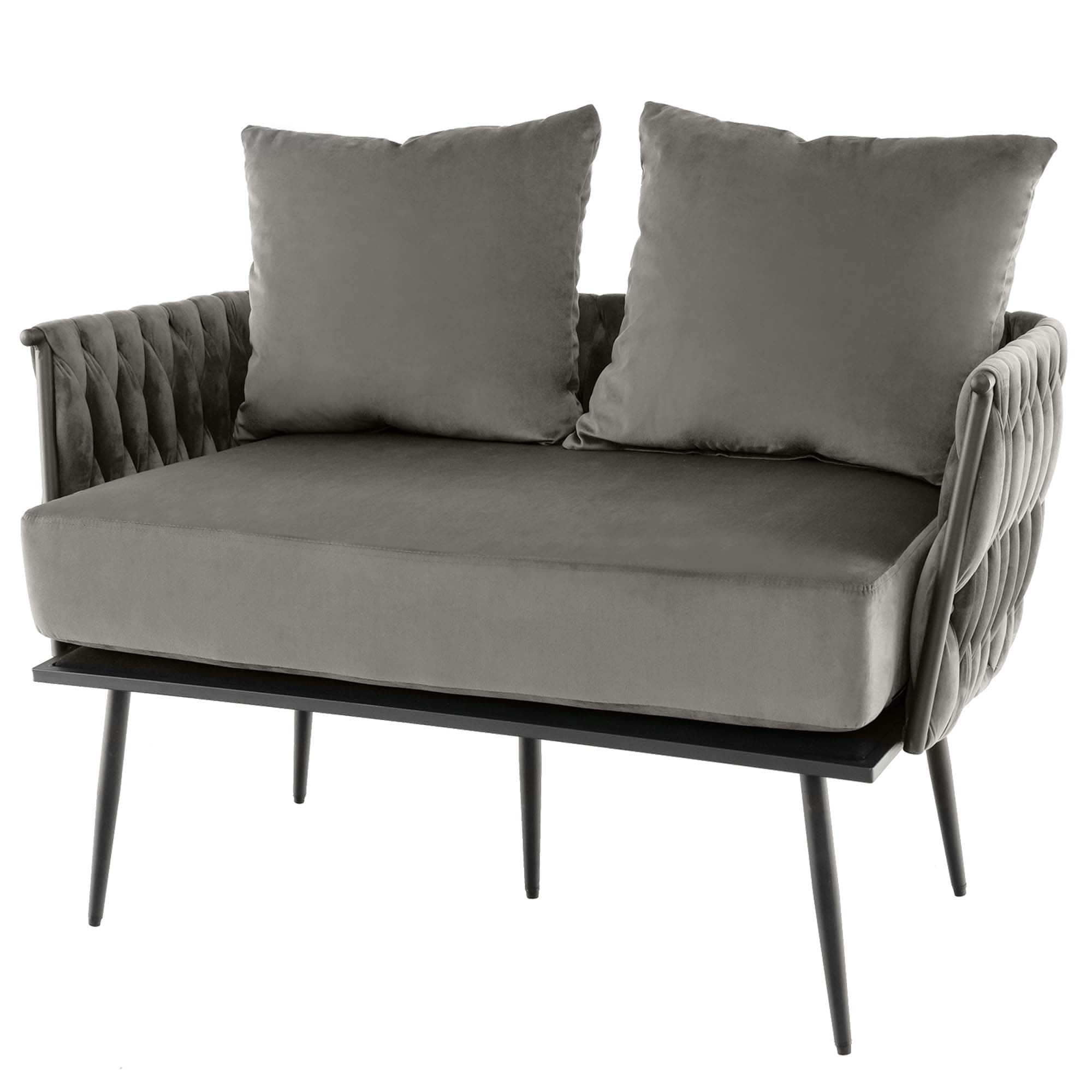 Front. Costway - Costway Modern Loveseat Sofa Upholstered Dutch Velvet Couch with Woven Back & Arms Grey - Grey.