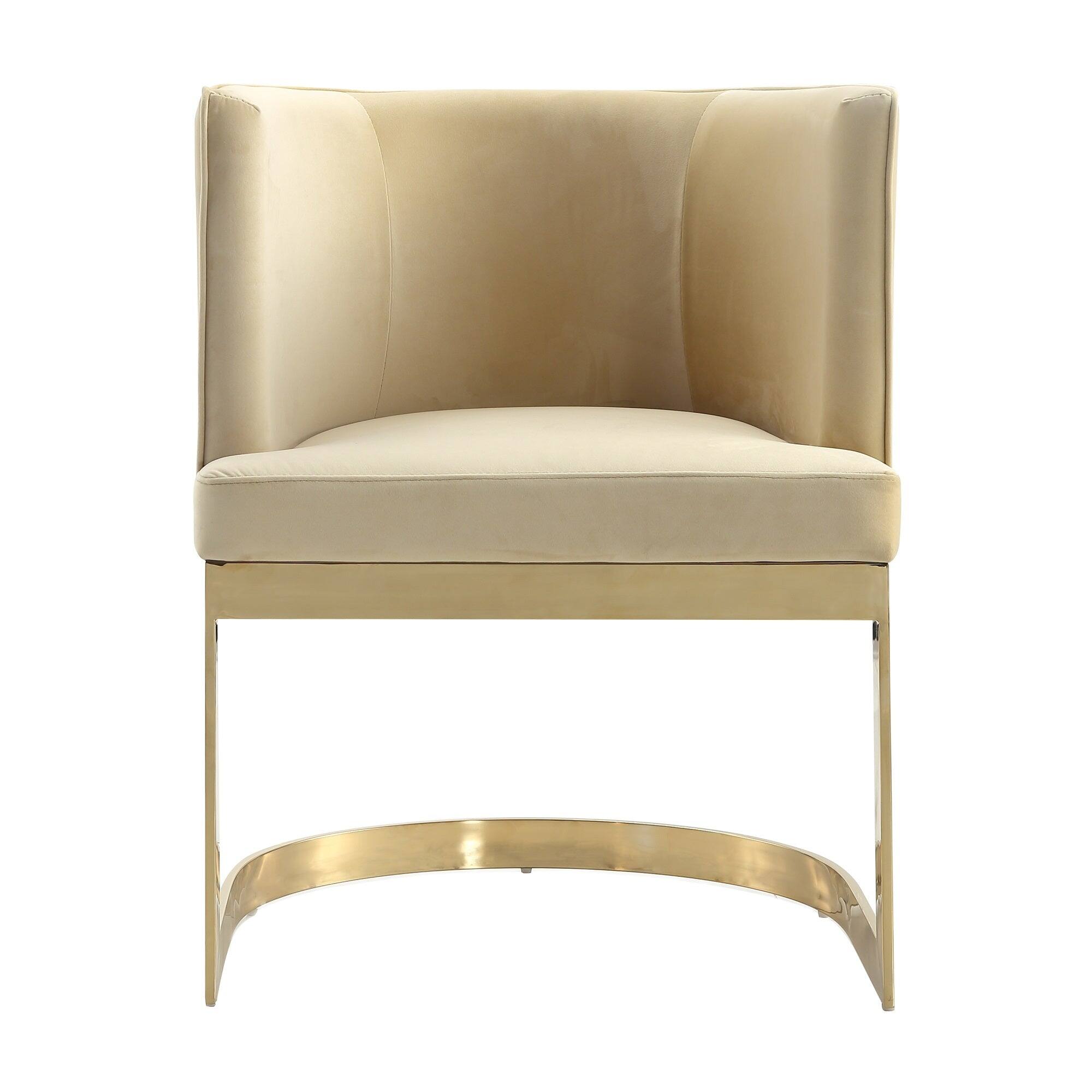Alt View 1. Manhattan Comfort - Aura Modern Metal Velvet Dining Chair - Set of 2 - Sand.