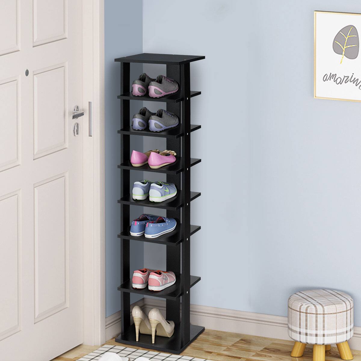 Alt View 1. Gymax - Gymax 7-Tier Shoe Rack Practical Free Standing Shelves Storage Shelves Concise Style - Black.