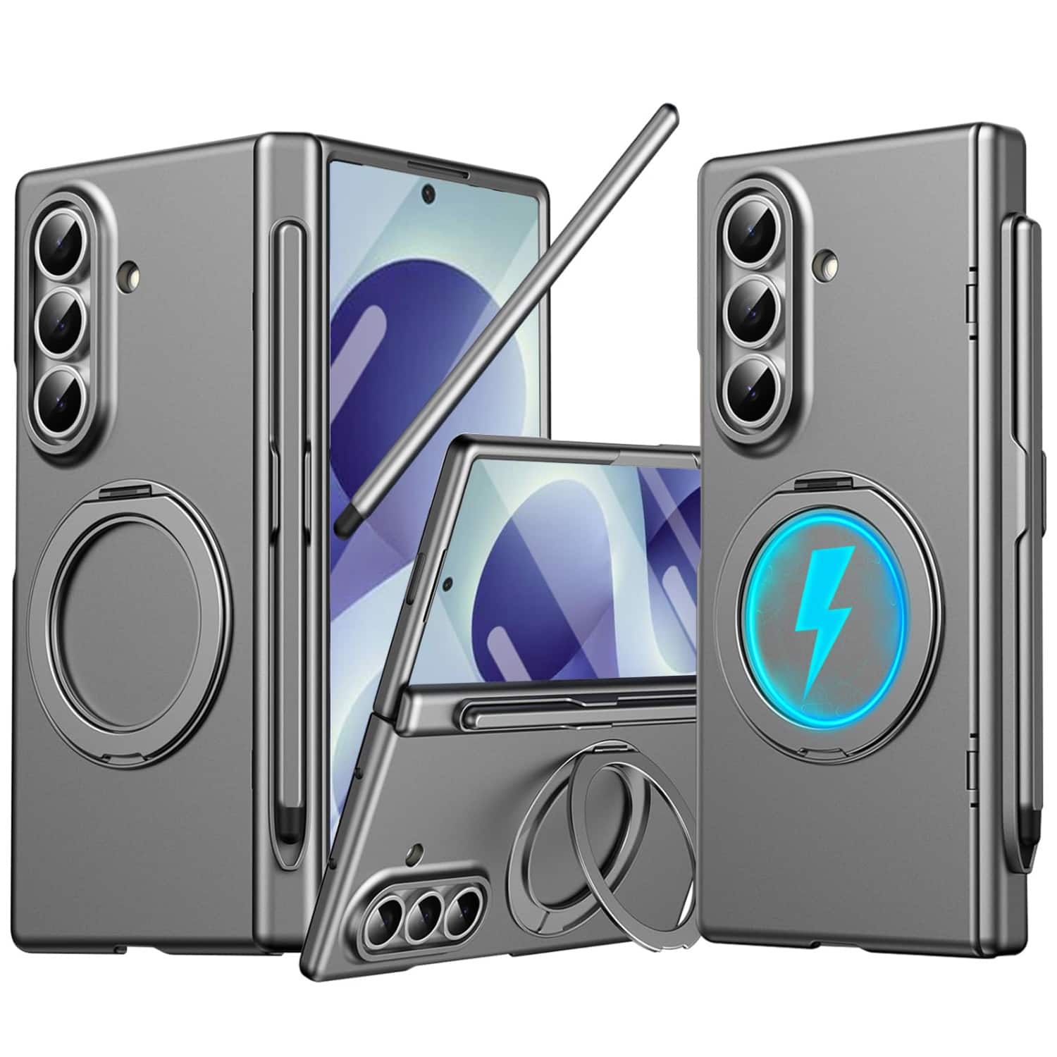 Dteck - Magnetic Ring Stand Rugged Case For Samsung Galaxy Z Fold8 Ultra Built-in Screen Protector+Hinge Cover+Stylus - Gray price history on PriceWatchPro