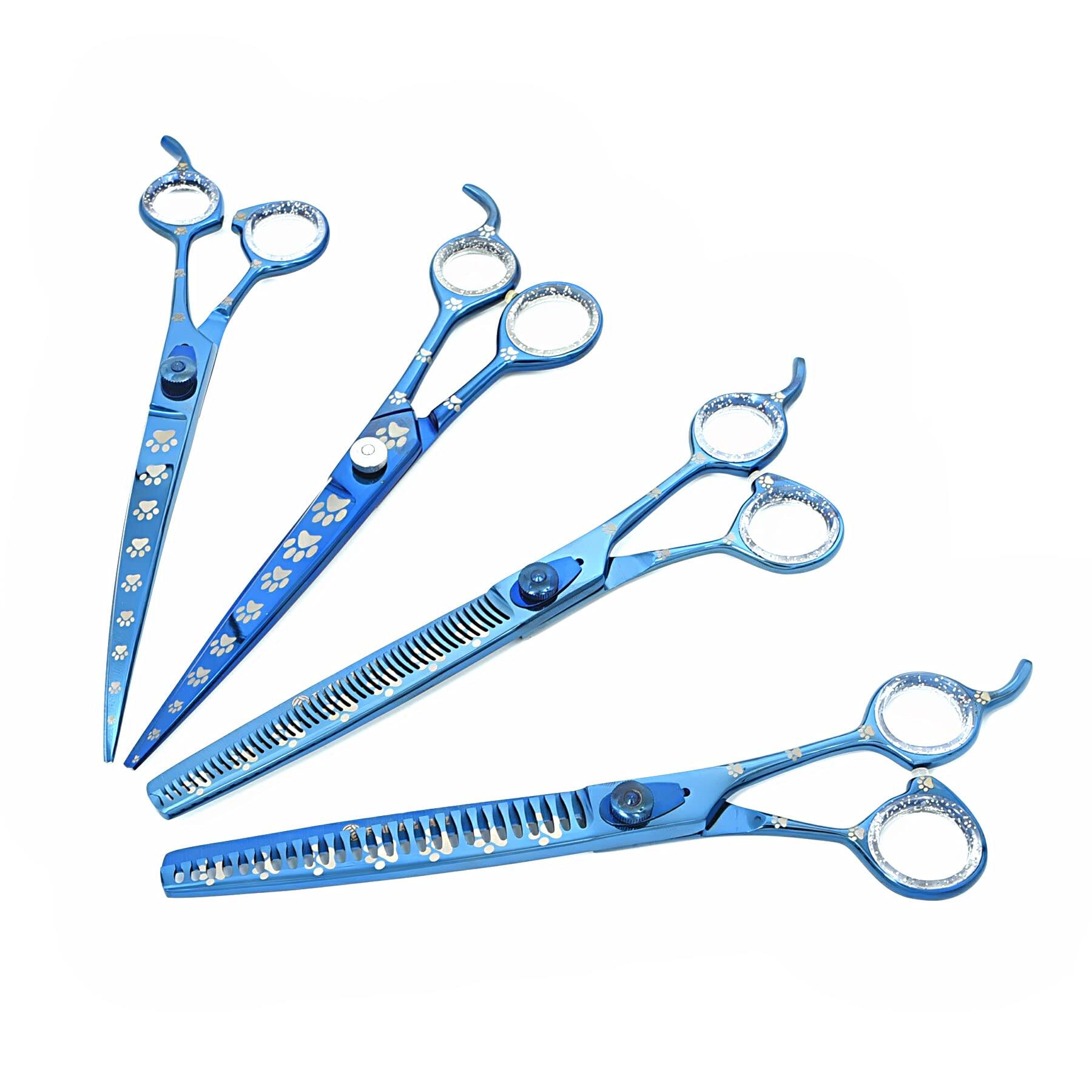 Front. Vulpecula Spade - Professional Dog Grooming Scissors Set of Straight, Curved, Thinner/Blender and Chunker Shears with Paw Prints for Dogs,.