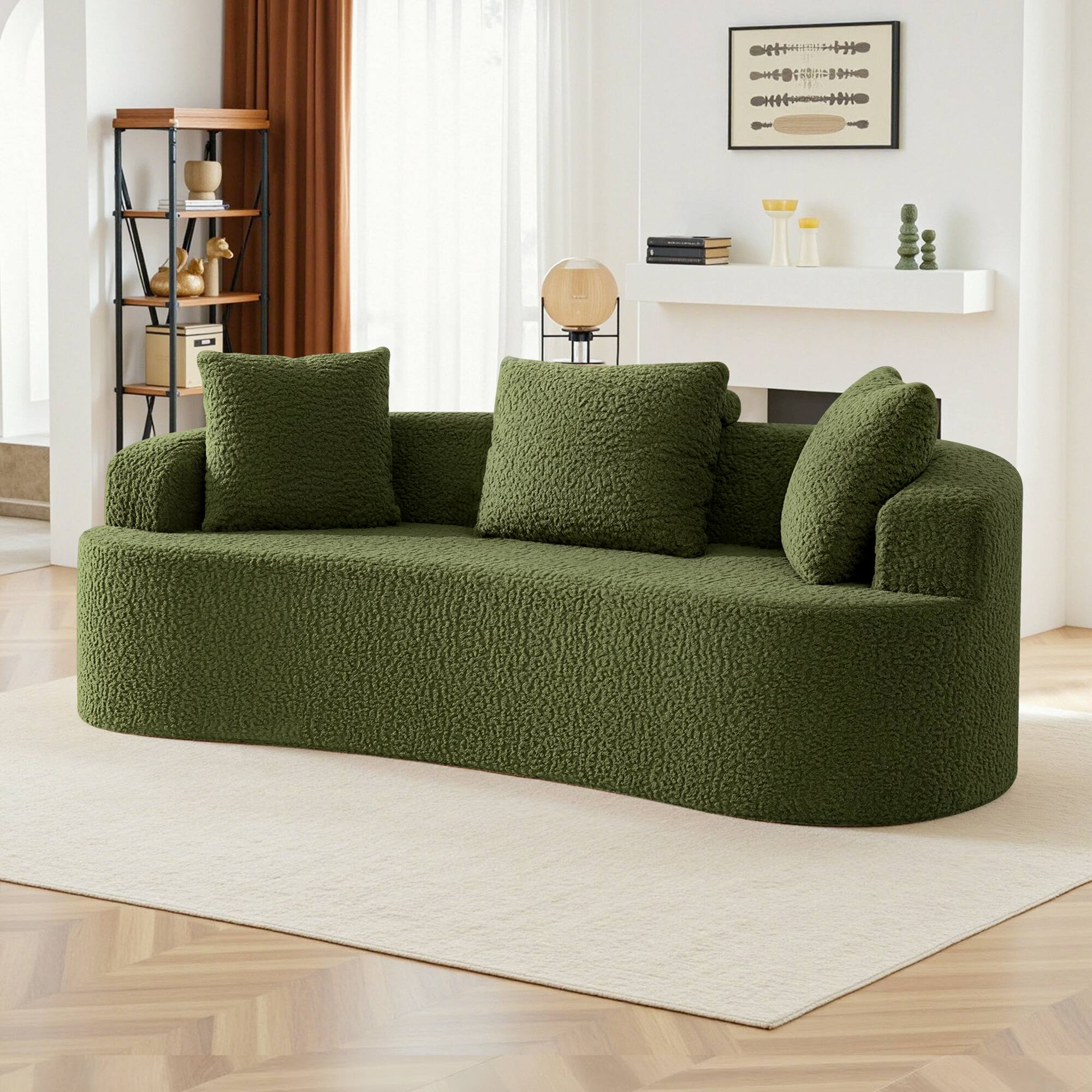 "KERDOM - 80"" Curved Loveseat for Small Space, Modern Teddy Sofa Couch with 3 Pillows for Apartment, Bedroom, No Assembly Required - Green" price history on PriceWatchPro