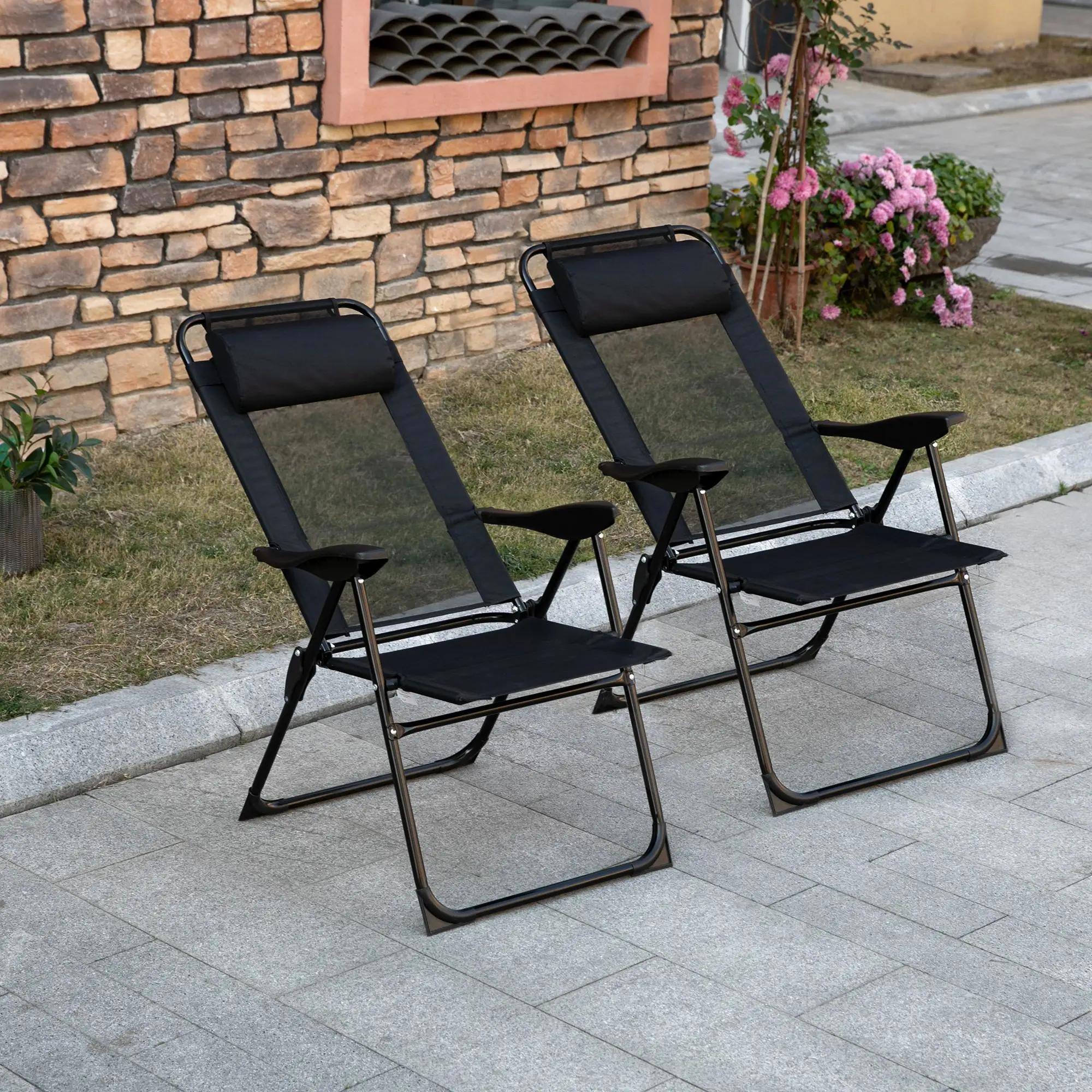 Left. Resenkos - Resenkos Folding Patio Dining Chairs Set Of 2 - Black Outdoor Deck Chairs With Adjustable Sling Backs, Black - Black.