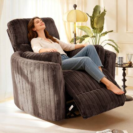 Front. Aukfa - Swivel Rocking Glider Power Recliner Chair with 24" Wide Seat & Type-C & USB Ports - Brown.