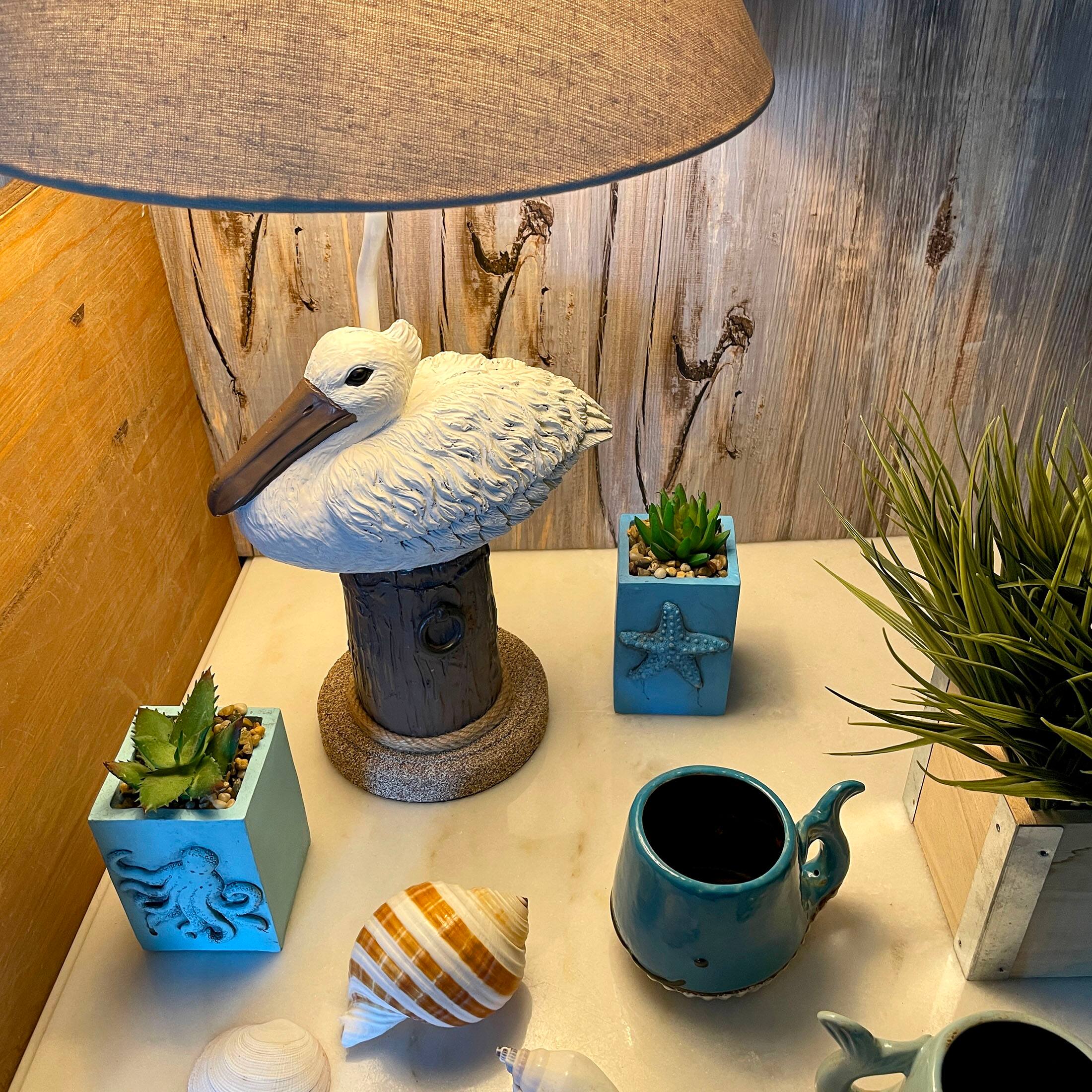 Alt View 4. Things2Die4 - Coastal Pelican Table Lamp 23" Resin Nautical Beach Decor with Shade - White.